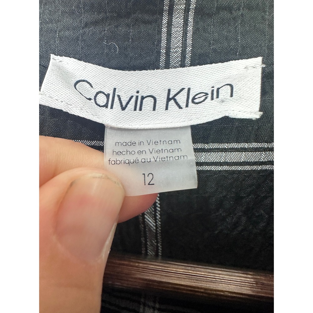 Calvin Klein Black White Windowpane Plaid Button Front Midi Shirt Dress Size 12 - Picture 3 of 7